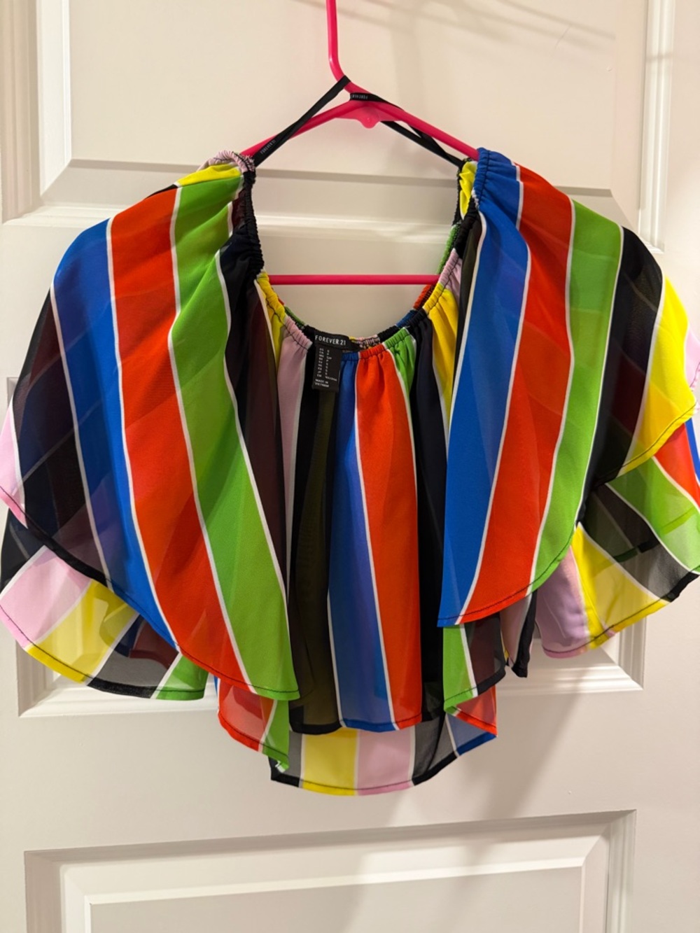 Forever 21 Bright Multicolor Striped Off-Shoulder Ruffle Blouse
